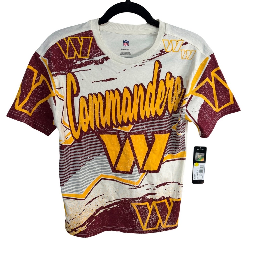 NFL T-Shirt Washington Commanders Graphic Kids Size M 10/12 Cream Athleisure New